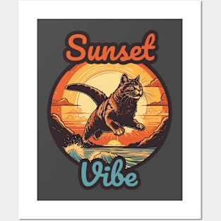 Sunset Cat Posters and Art